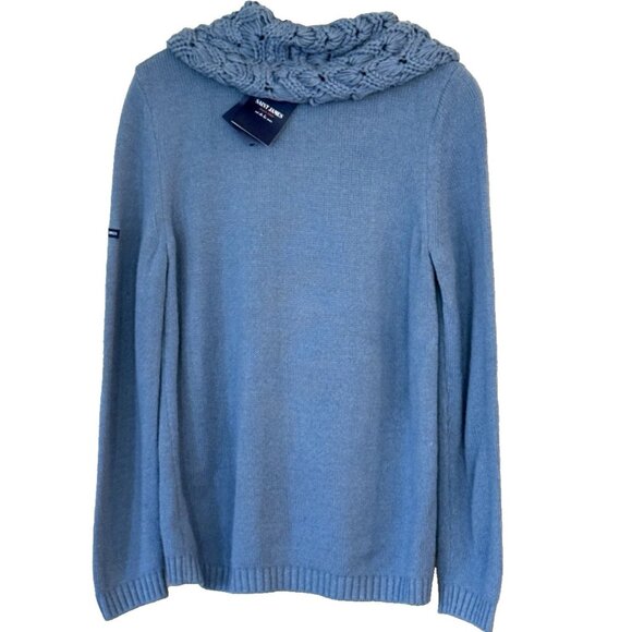 Saint James Women's Wool Blend Knitted Cowl Neck Sweater Blue France Size 8 USA - Picture 2 of 8